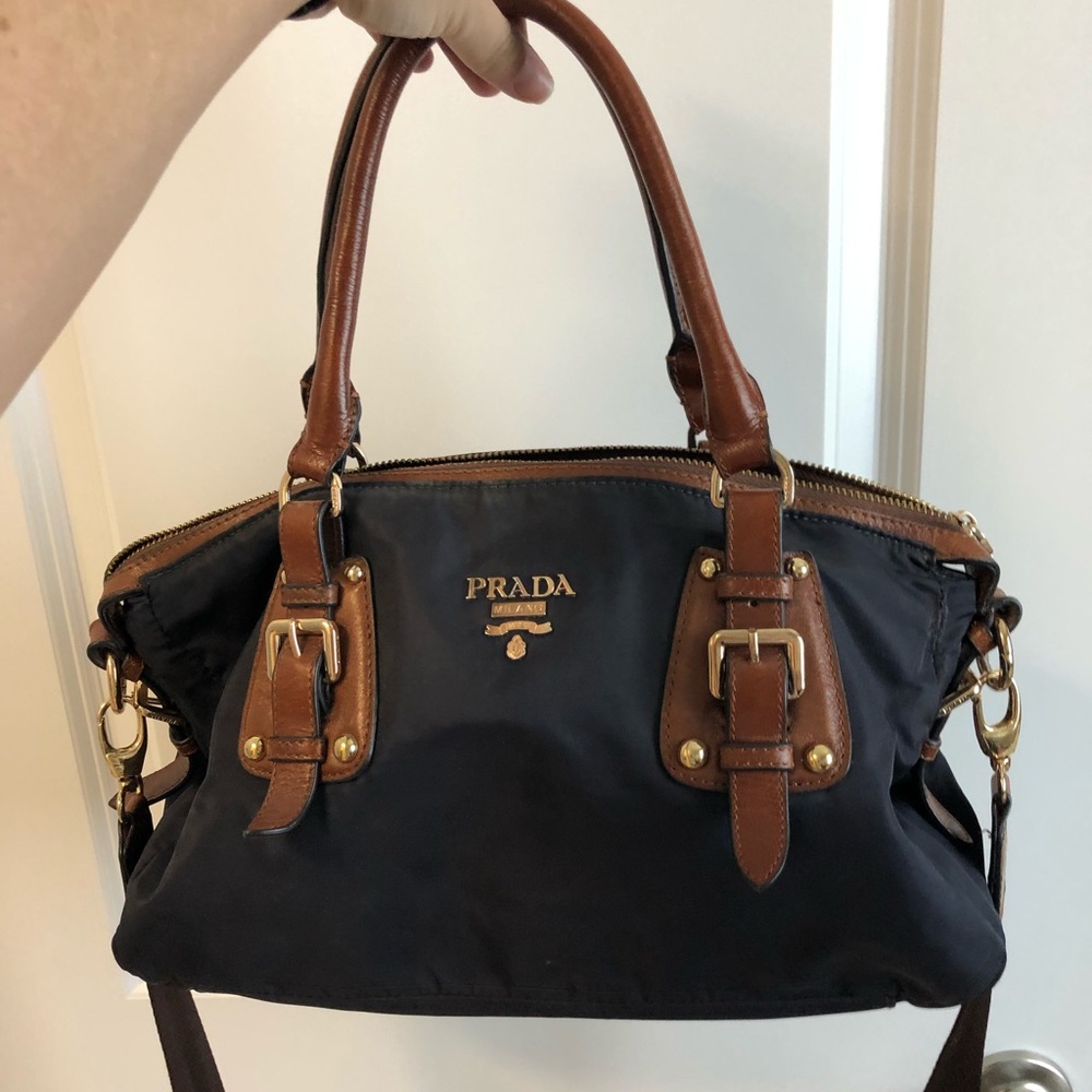 Prada purse, navy and camel
